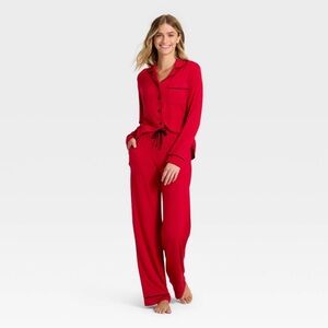 Auden Cloud Knit Long Sleeve Pajama Set Red Modal Size XL NWT